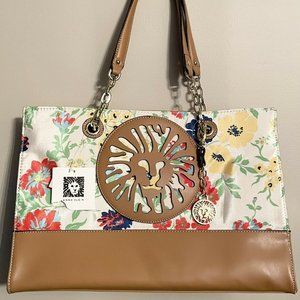 ANNE KLEIN LEO LEGACY III Tote Bag Purse Floral Shoulder Lion Logo NWT